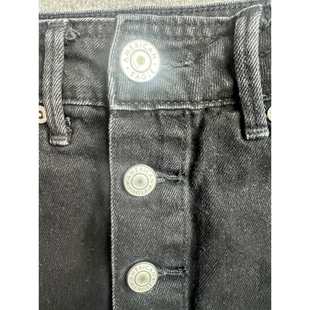 American Eagle HI Rise A Line Black Denim Button Front Mini Skirt Size 00 - Picture 3 of 11